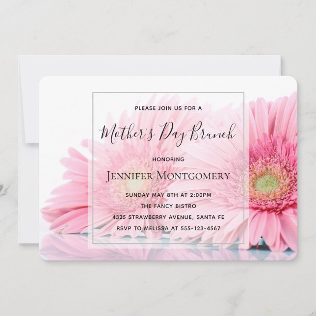 Invitation Photo de gerbera roses pour le brunch de la fête d (Devant)