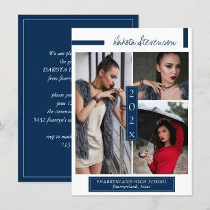 Invitation Photo de graduation bleu et blanc de la marine min