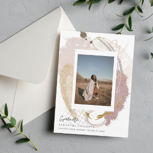 Invitation Photo de graduation de pinceau rose et or moderne