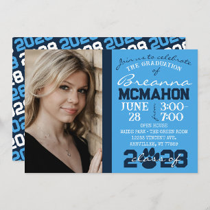 Invitation Photo de graduation en bleu clair et en empreinte 