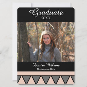 Invitation Photo de graduation géométrique rose, noir et gris