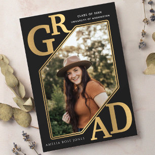 Invitation Photo de graduation Gold GRAD moderne