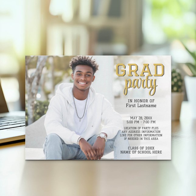 Invitation Photo de graduation - Grad Party Script Gold (Graduation Party Invitation with Photo)