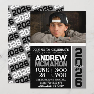 Invitation Photo de graduation moderne en noir et blanc