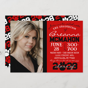Invitation Photo de graduation Red & Black Pawprint