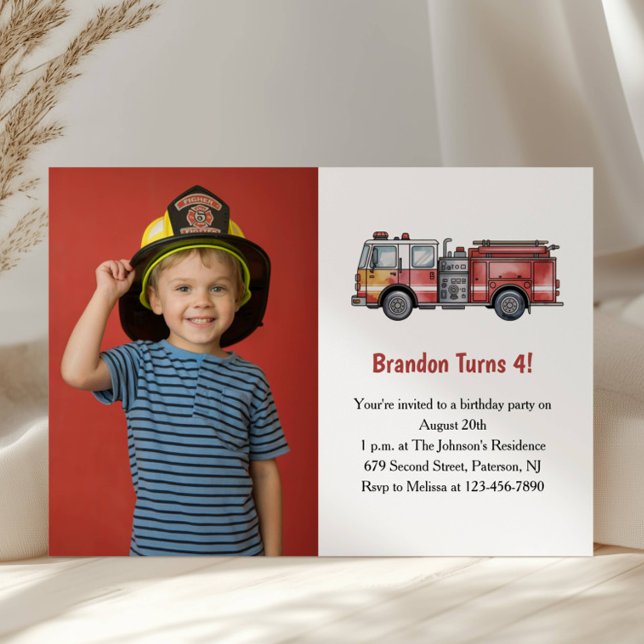 Invitation Photo de jeune pompier mignon pour fête d'annivers (Créateur téléchargé)