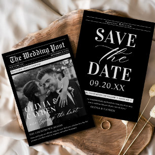 Invitation Photo de journal Unique Mariage Économisez la Date