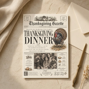 Invitation Photo de journal vintage de Thanksgiving