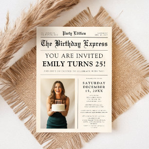 Invitation Photo de journal vintage unique pour une fête d'an