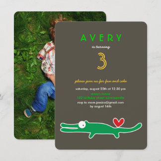 Invitation Photo de joyeux anniversaire enfant alligator vert