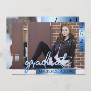 Invitation Photo de la 2e année Bleu Script Cool Brush Keep