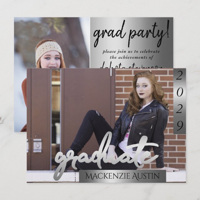 Invitation Photo de la 2e année | Graduation du pinceau de sc (Devant / Derrière)