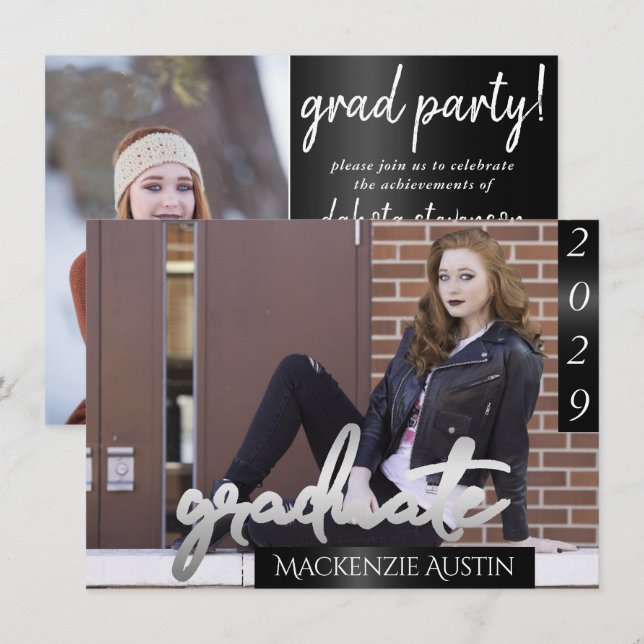 Invitation Photo de la 2e année | Script Chic Simple Keepsaké (Devant / Derrière)