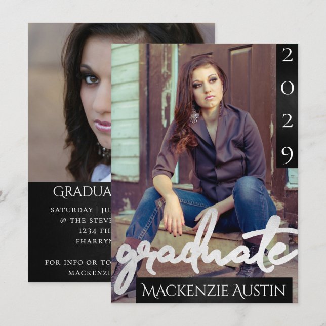 Invitation Photo de la 2e année | Script Chic Simple Keepsaké (Devant / Derrière)