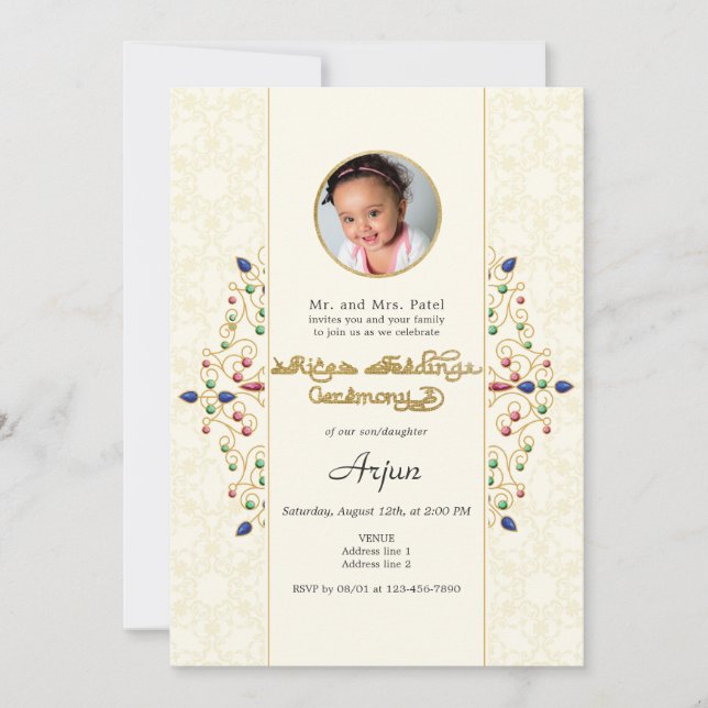 Invitation Photo de la cérémonie moderne d'Annaprashan First  (Devant)