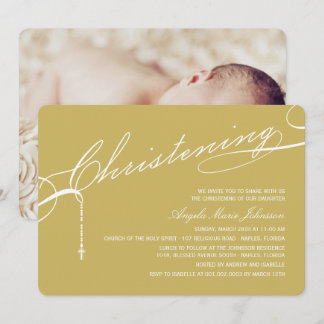 Invitation Photo de la Croix d'or de Christening Scripts