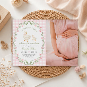 Invitation Photo de la douche de bébé fille rose Silly Goose