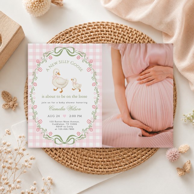 Invitation Photo de la douche de bébé fille rose Silly Goose (Créateur téléchargé)