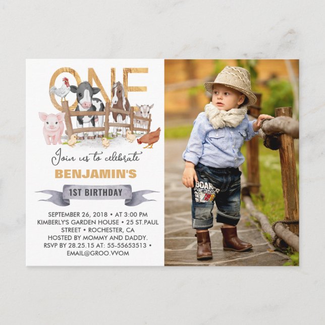 Invitation photo de la ferme pour le 1er anniversa (Devant)