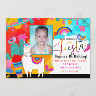 Invitation Photo de la fête d'anniversaire de Fiesta Llama Ci