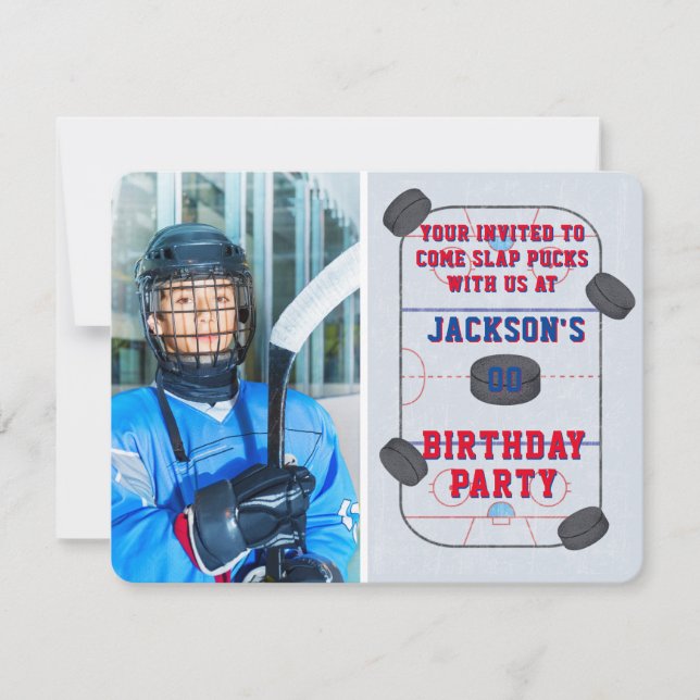 Invitation Photo de la fête d'anniversaire de hockey sur glac (Devant)