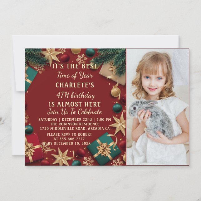 Invitation photo de la fête d'anniversaire de Noël (Devant)