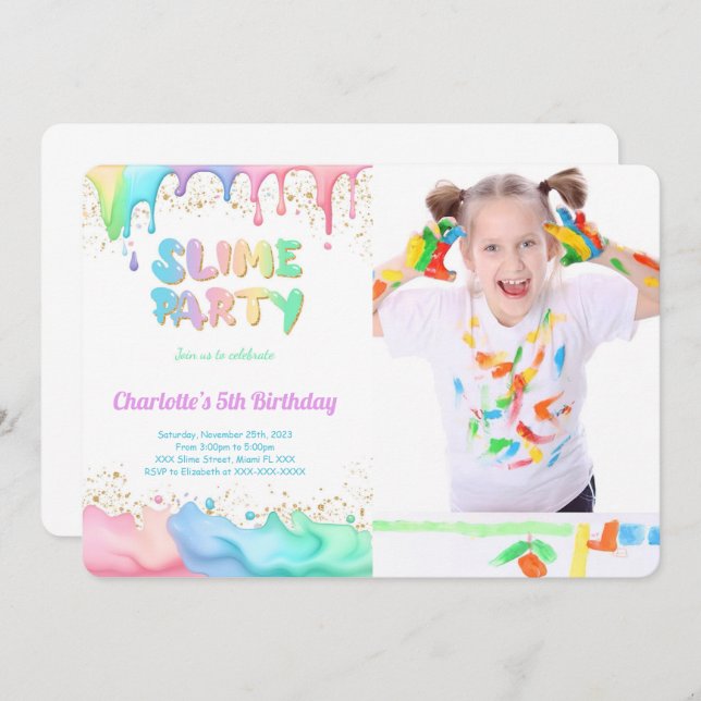 Invitation Photo de la fête d'anniversaire de Slime (Devant / Derrière)