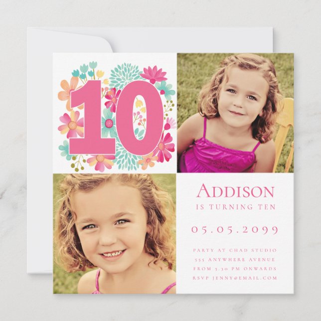 Invitation Photo de la fête d'anniversaire des 10e filles de  (Devant)