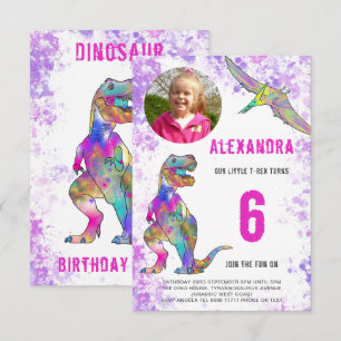 Invitation Photo de la fête d'anniversaire des Filles Dinosau