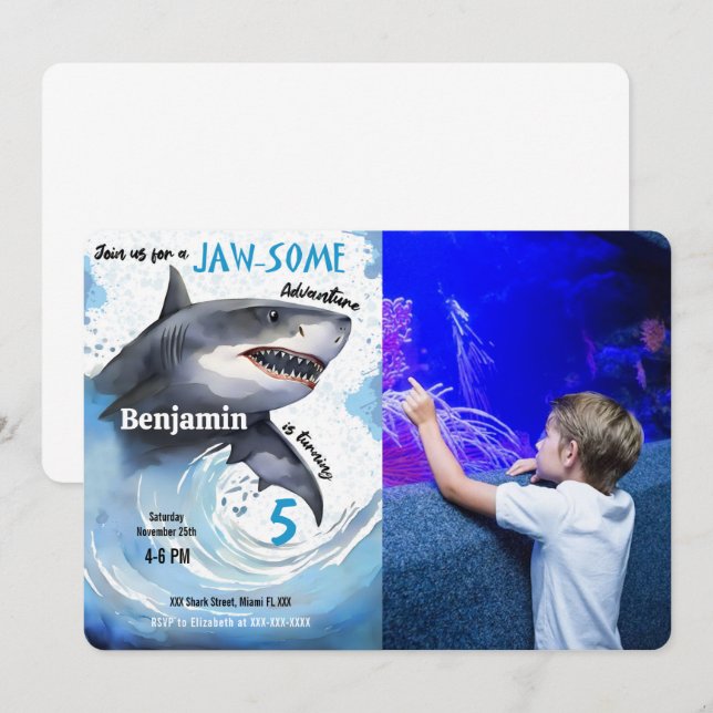 Invitation Photo de la fête d'anniversaire des requins (Devant / Derrière)