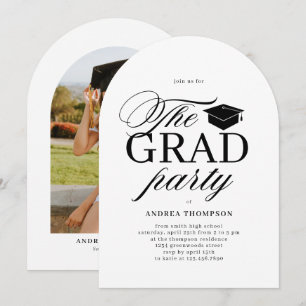 Invitation Photo de la fête de fin d'études minimaliste noir