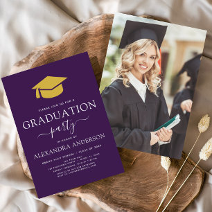 Invitation Photo de la fête de graduation 2024 Gold violet