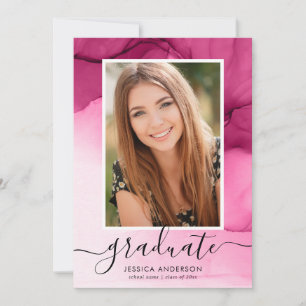 Invitation Photo de la fête de graduation de l'encre rose mod