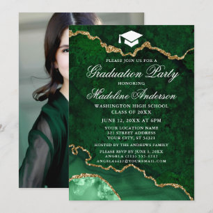 Invitation Photo de la fête de graduation en marbre vert aqua