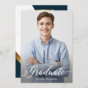 Invitation Photo de la fête de graduation Royal Blue & Gold