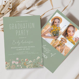Invitation Photo de la fête de graduation Sage Green Fleur sa