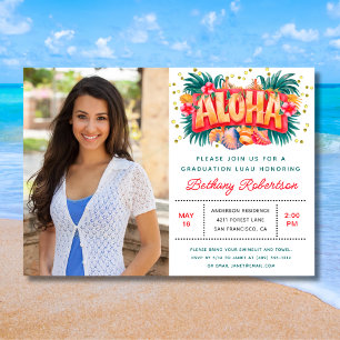 Invitation Photo de la fête de graduation Tropical Aloha Luau