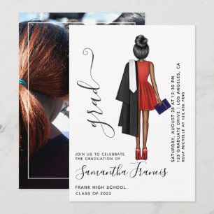 Invitation Photo de la Fête de la Diplôme Rouge, Noir et Blan