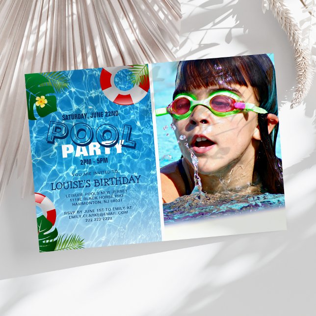 Invitation Photo de la fête de la piscine cool | Nage Anniver (Créateur téléchargé)