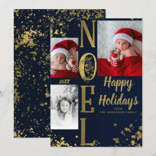 Invitation Photo de la fête de NOEL Blue & Gold