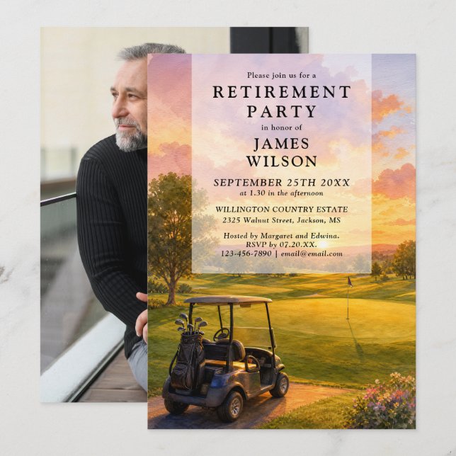 Invitation Photo de la fête de retraite de buggy de golf (Devant / Derrière)
