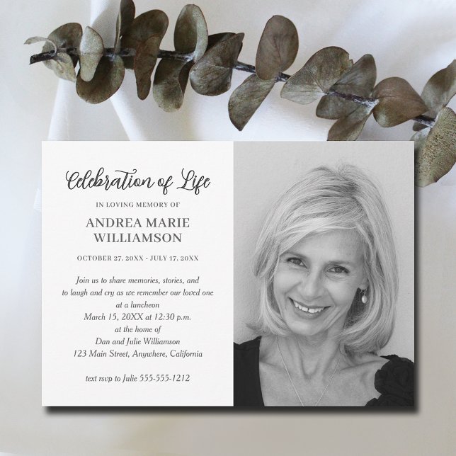 Invitation Photo de la fête moderne de la vie (Elegant funeral Celebration of Life photo invitations, PRINTED and/or INSTANT DOWNLOAD)
