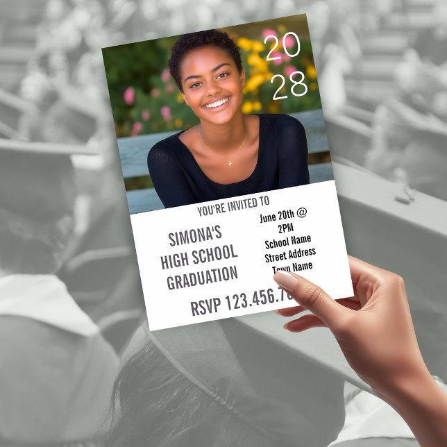 Invitation Photo de la fille au tableau noir Année de lycée  (Chalkboard Girl's Photo High School Year Invitation)