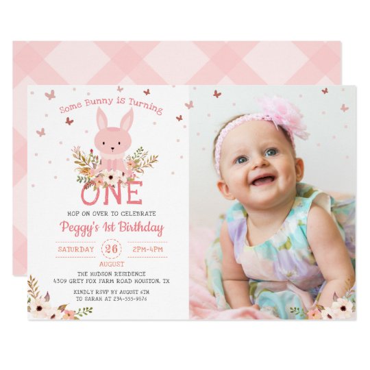 Invitation Photo De La Fille Bunny 1er Anniversaire Zazzle Fr