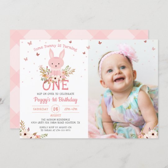 Invitation Photo De La Fille Bunny 1er Anniversaire Zazzle Fr