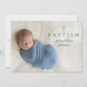 Invitation Photo de la marine Blue Religion Cross Boy Baptism