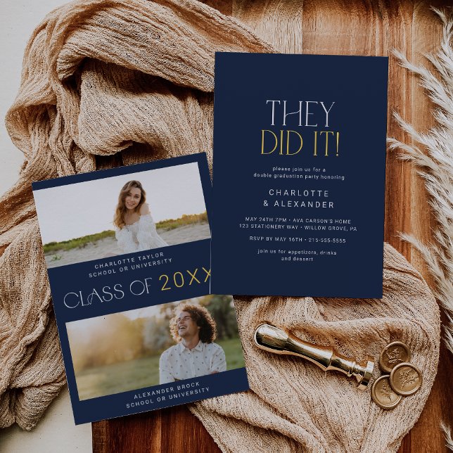 Invitation Photo de la Marine moderne Fête de double graduati (Créateur téléchargé)