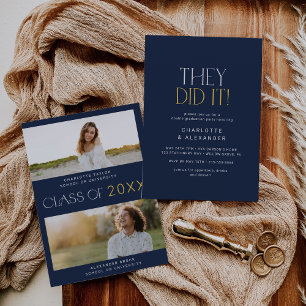 Invitation Photo de la Marine moderne Fête de double graduati