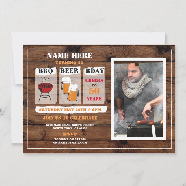 Invitation Photo de la partie des hommes en bois (Devant)