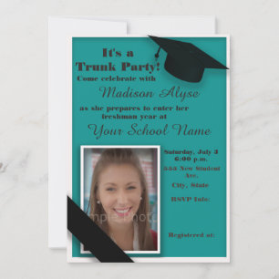 Invitation Photo de la partie turquoise et White Trunk Colleg